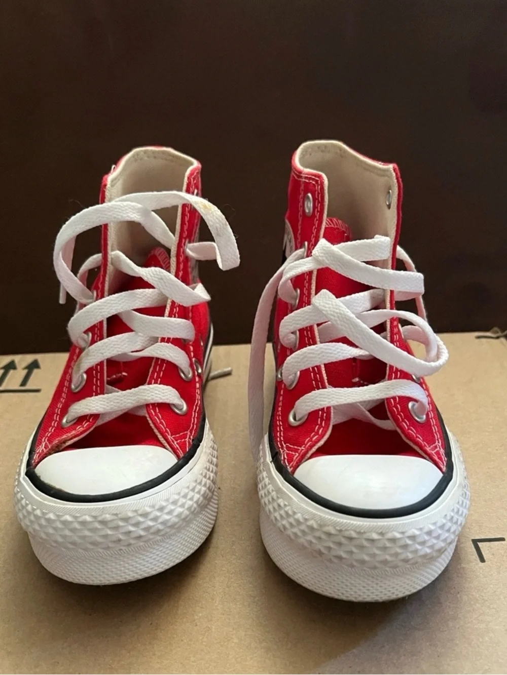 Converse Kids Red High Top platform canvas Sneakers with White Laces